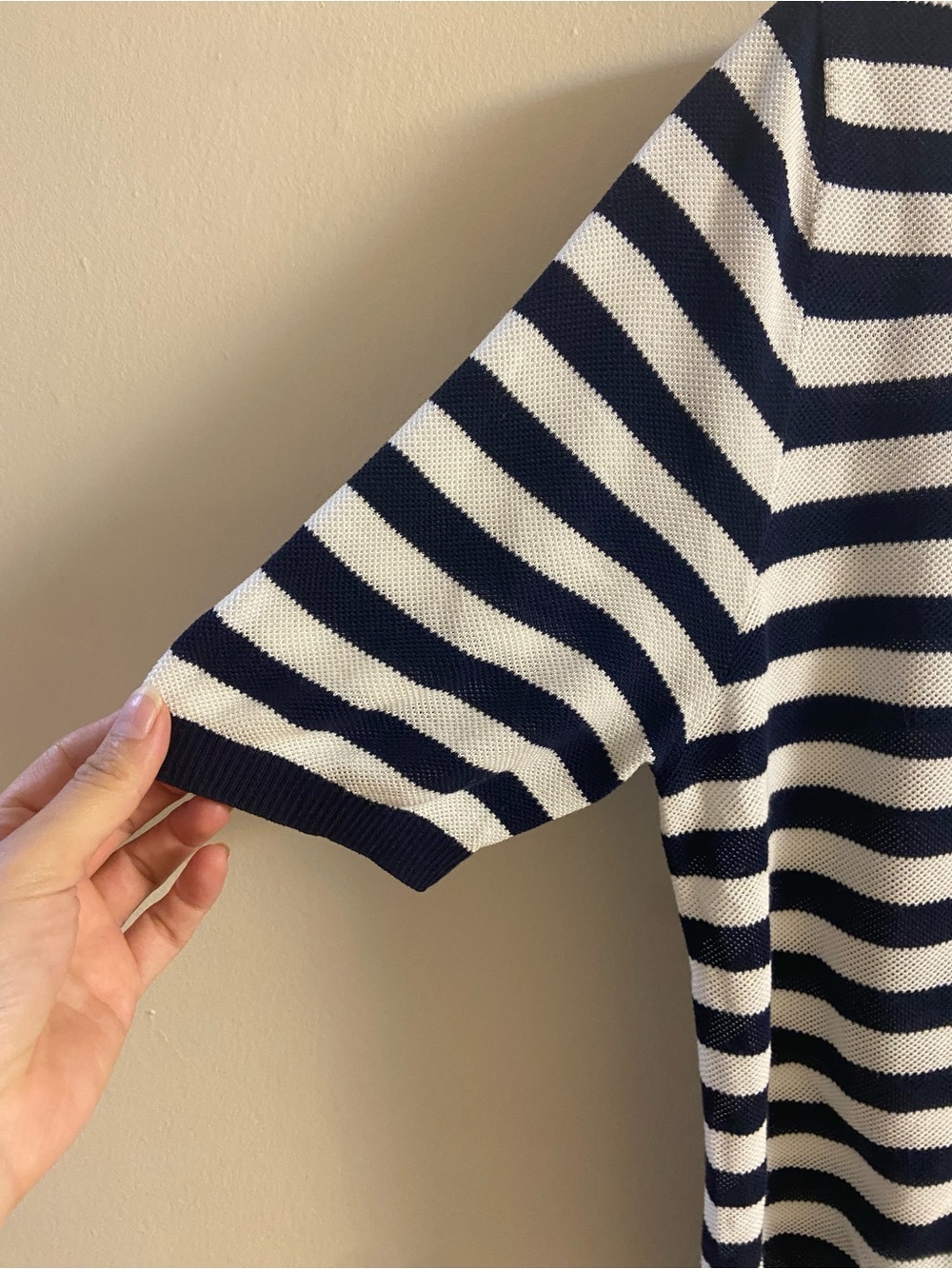 J.Crew Cardigan Sweater Large Navy White Striped V-Neck - Picture 4 of 5